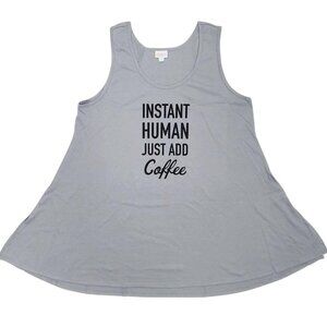NEW LuLaRoe Perfect Tank Sleeveless Top Shirt Gray Graphic Coffee Swing Flowy